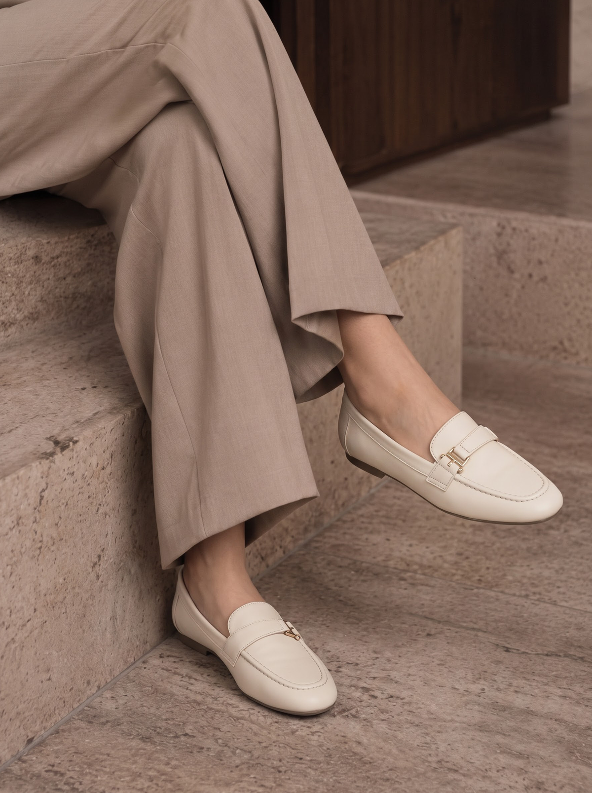 Belora - Ivory Horsebit Loafers