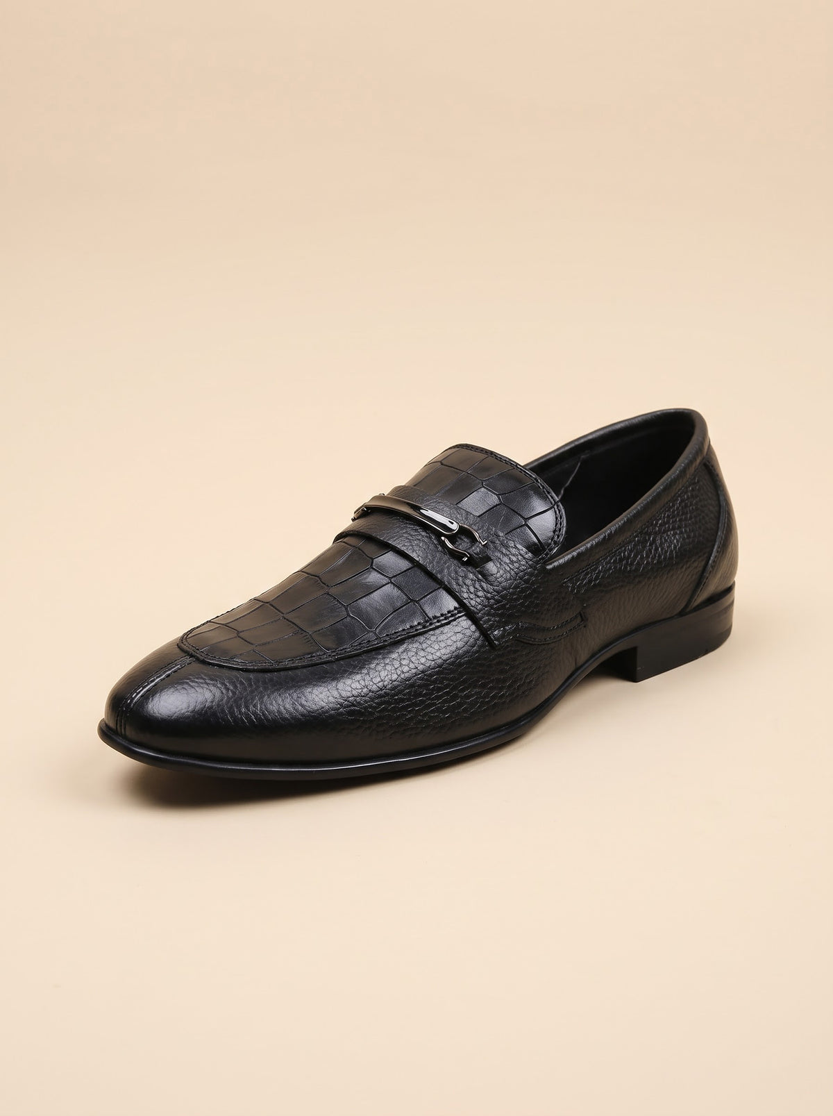 Zarvok - Black Croc-Detail Loafers